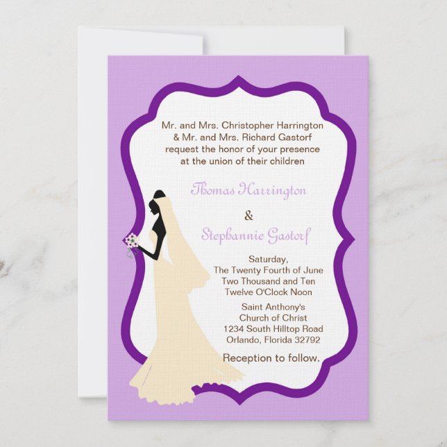 5x7 Light Purple Bride Wedding Invitation (Front)