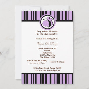 5x7 Light Purple Bumble Bee Birthday Party Invite