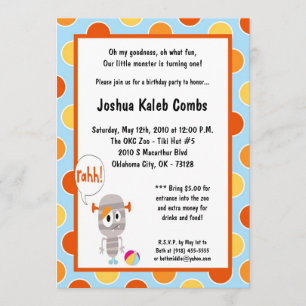5x7 Little Monster  Birthday Party Invitation