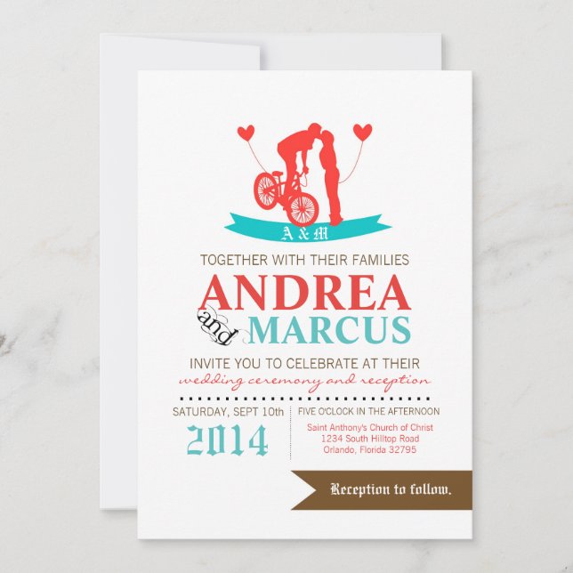 5x7 Love Couple on Bicycle Bike Wedding Invitation (Front)