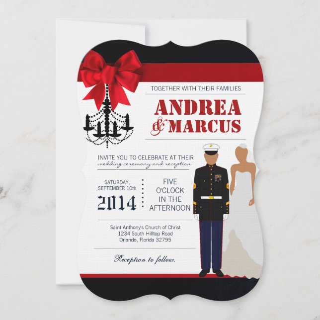 5x7  Marine Hispanic Uniform Wedding Invitation (Front)