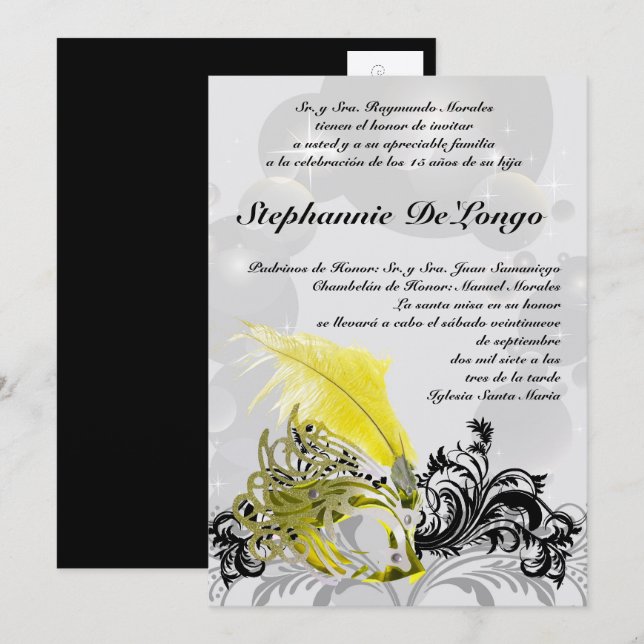 5x7 Masquerade Quinceanera Birthday Invitation (Front/Back)