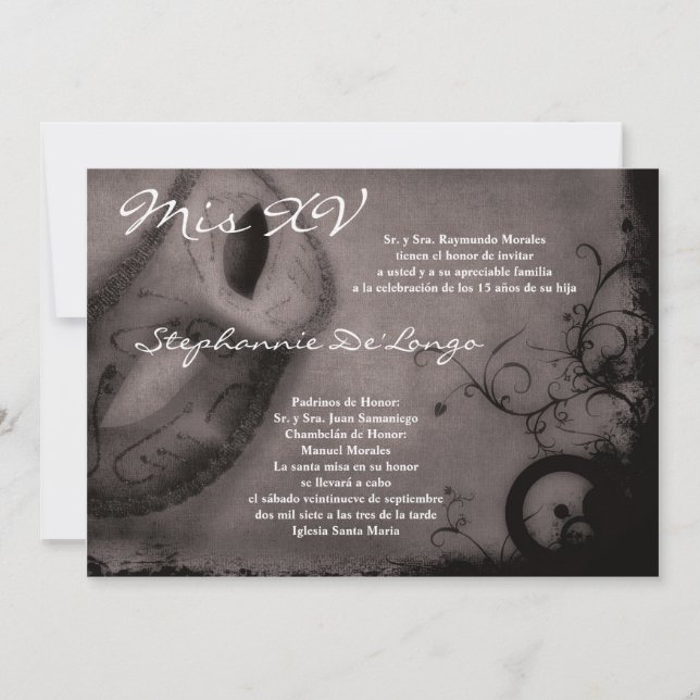 5x7 Masquerade Quinceanera Birthday Invitation (Front)