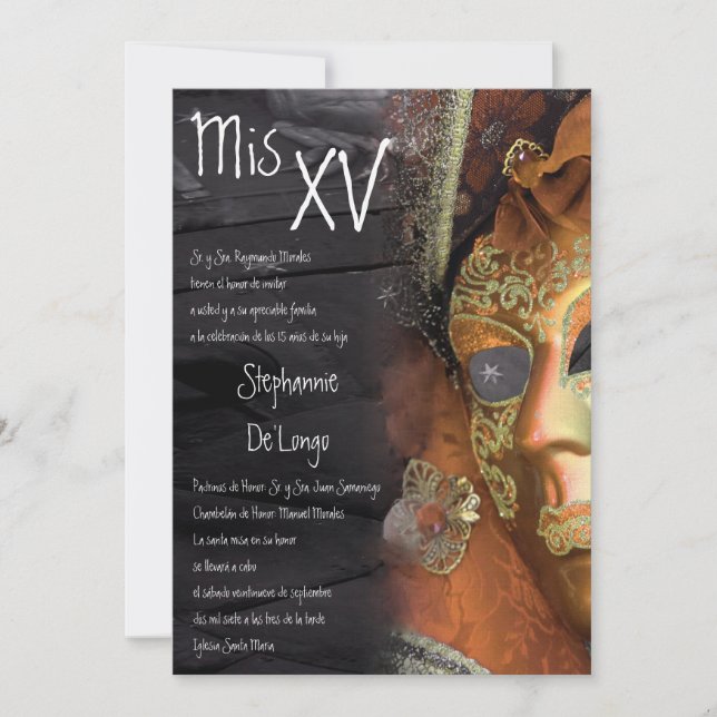 5x7 Masquerade Quinceanera Birthday Invitation (Front)