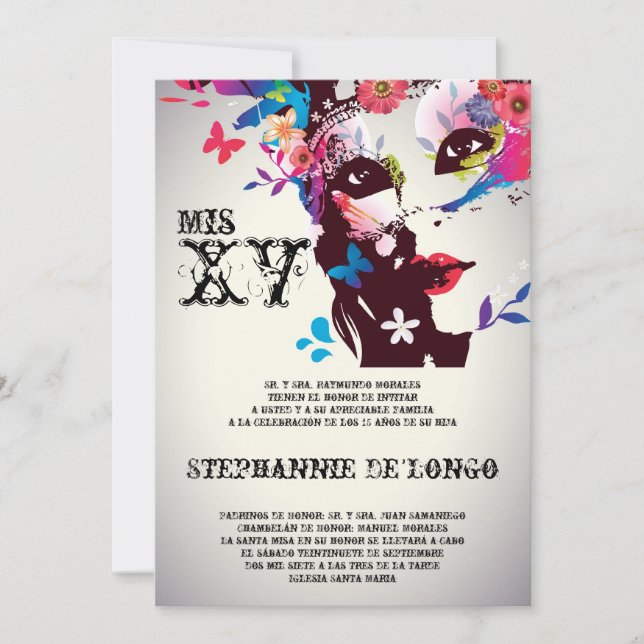 5x7 Masquerade Quinceanera Birthday Invitation (Front)