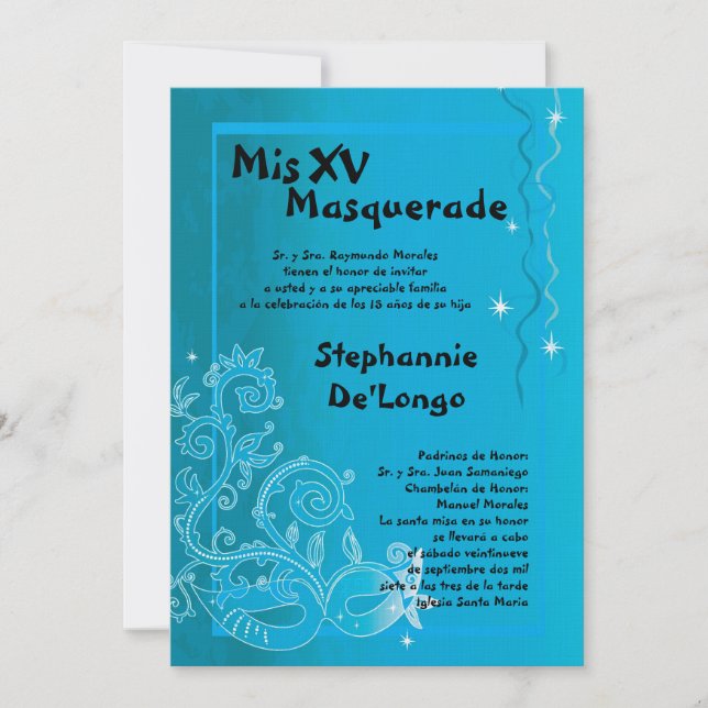 5x7 Masquerade Quinceanera Birthday Invitation (Front)