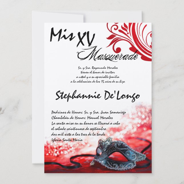 5x7 Masquerade Quinceanera Birthday Invitation (Front)