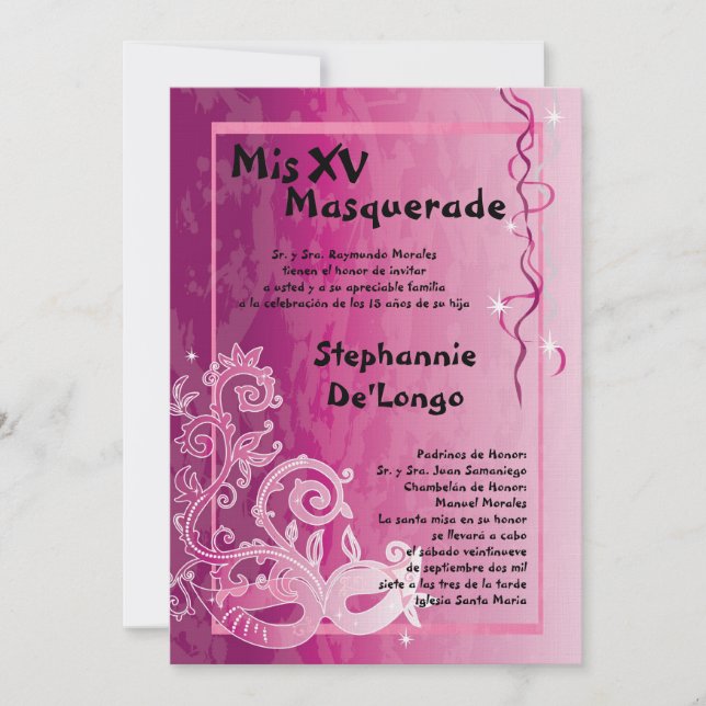5x7 Masquerade Quinceanera Birthday Invitation (Front)