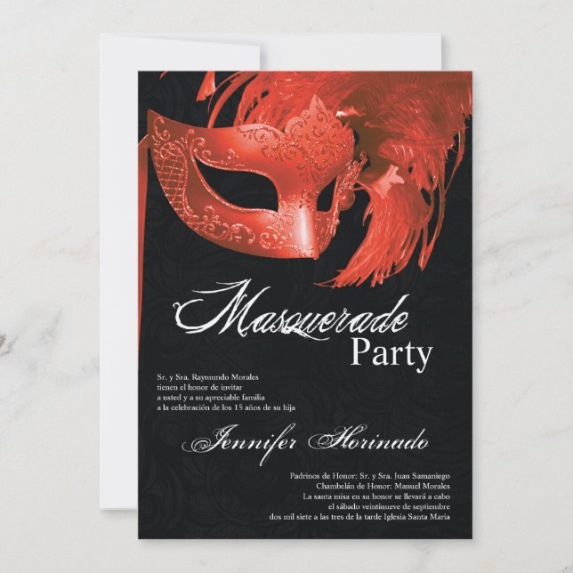 5x7 Masquerade Quinceanera Birthday Invitation (Front)