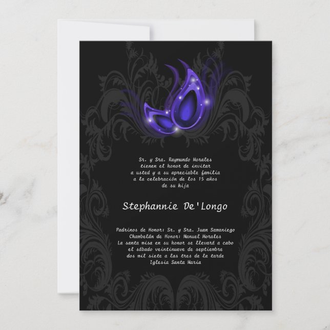 5x7 Masquerade Quinceanera Birthday Invitation (Front)