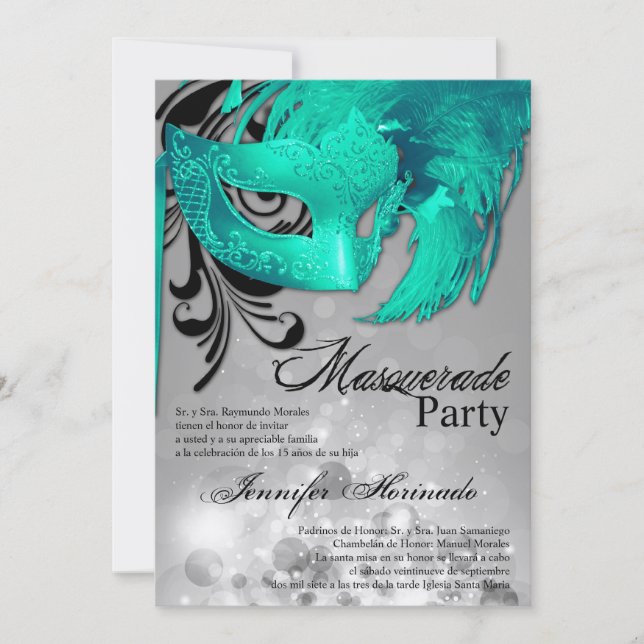 5x7 Masquerade Quinceanera Birthday Invitation (Front)