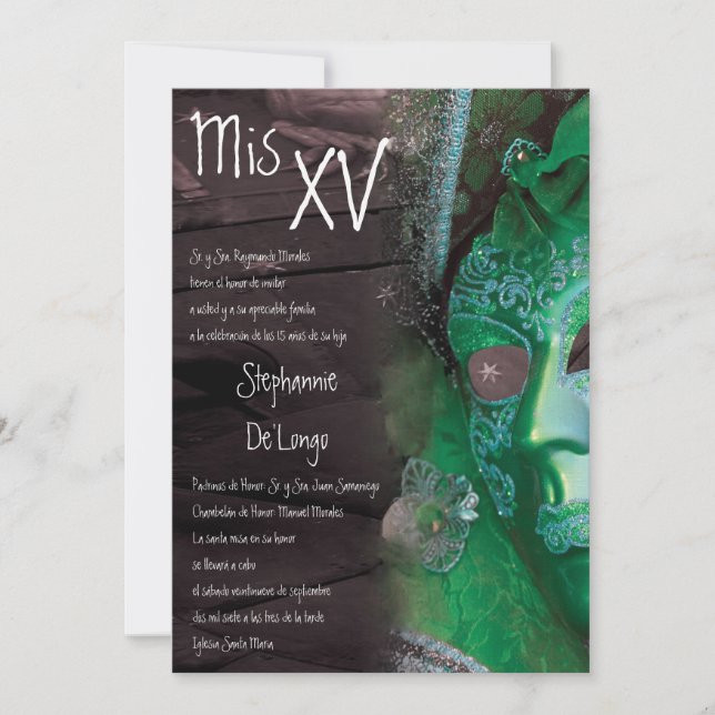 5x7 Masquerade Quinceanera Birthday Invitation (Front)