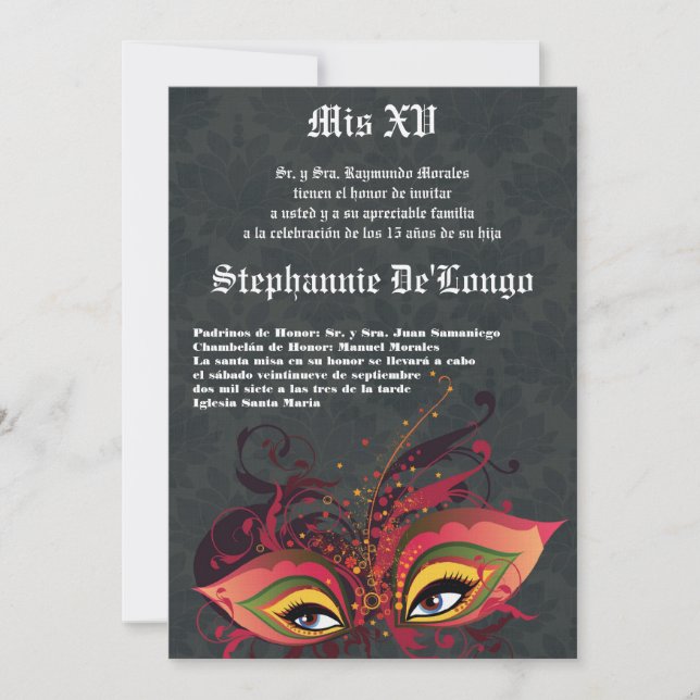 5x7 Masquerade Quinceanera Birthday Invitation (Front)
