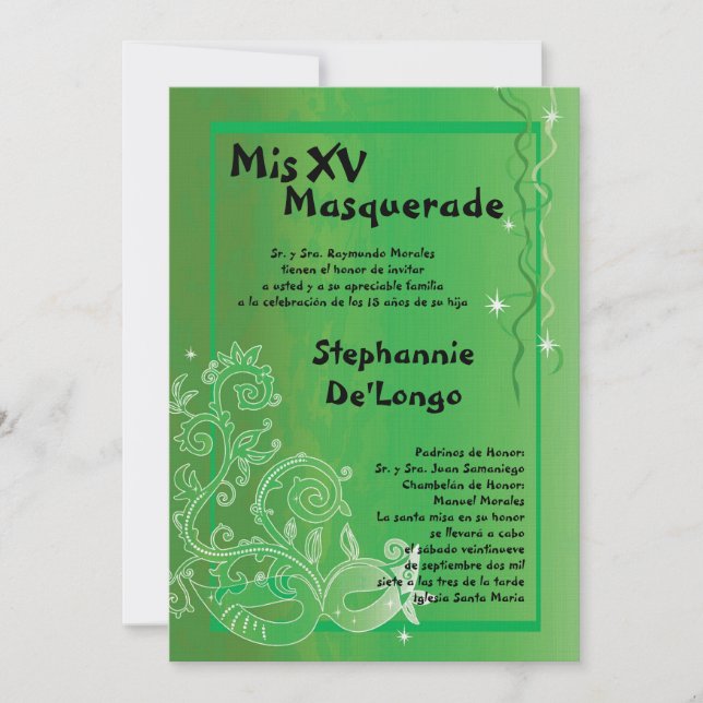 5x7 Masquerade Quinceanera Birthday Invitation (Front)