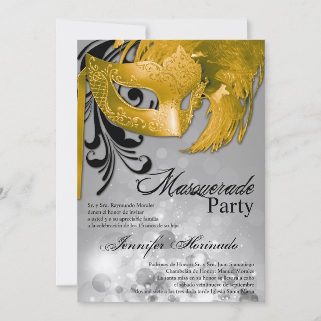5x7 Masquerade Quinceanera Birthday Invitation (Front)