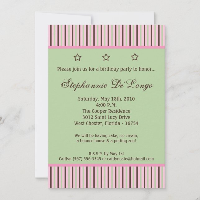 5x7 Mint Stars and Stripes Birthday Par Invitation (Front)