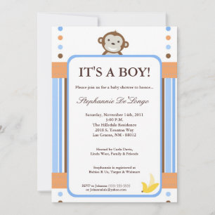 5x7 Mod Monkey Blue Jungle Baby Shower Invitation