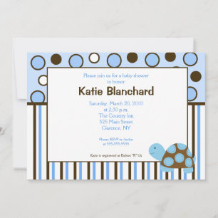 5x7 Mod Turtle Blue Trendy Dot Baby Shower Invitation