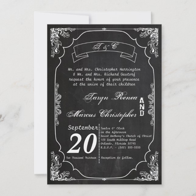5x7 Modern Chalkboard Vintage Wedding Invitation (Front)