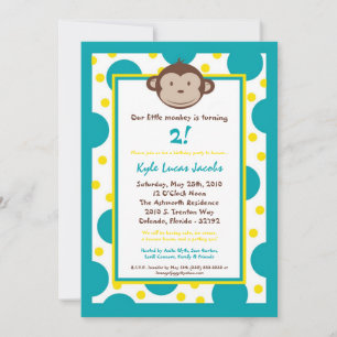 5x7 Modern Mod Monkey Birthday Party Invitation