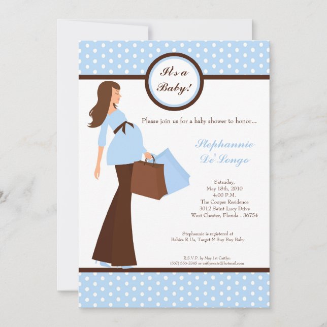 5x7 Modern Mod Mum Shopping Baby Shower Invitation (Front)
