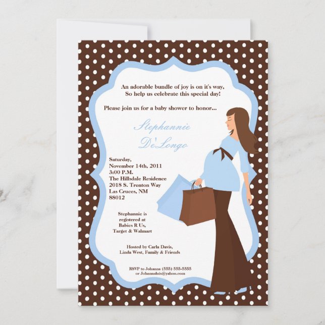 5x7 Modern Mod Mum Shopping Baby Shower Invitation (Front)