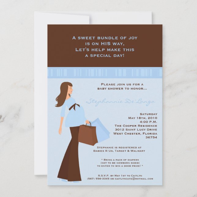 5x7 Modern Mod Mum Shopping Baby Shower Invitation (Front)