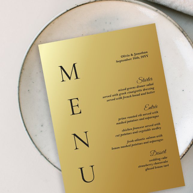 5x7" Modern Ombre Gold Wedding Table Menu Card (Creator Uploaded)