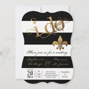 5x7 Modern Stripe Fleur De Leis Wedding Invitation