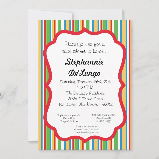 5x7 Multi-Coloured Striped Baby Shower Invitation (Front)