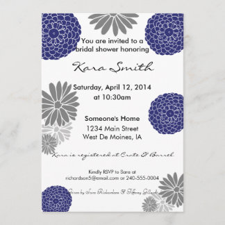 5x7 Navy Blue & Grey Bridal Shower Invitation