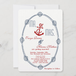 5x7 Navy Nautical Knot Anchor Wedding Invitation