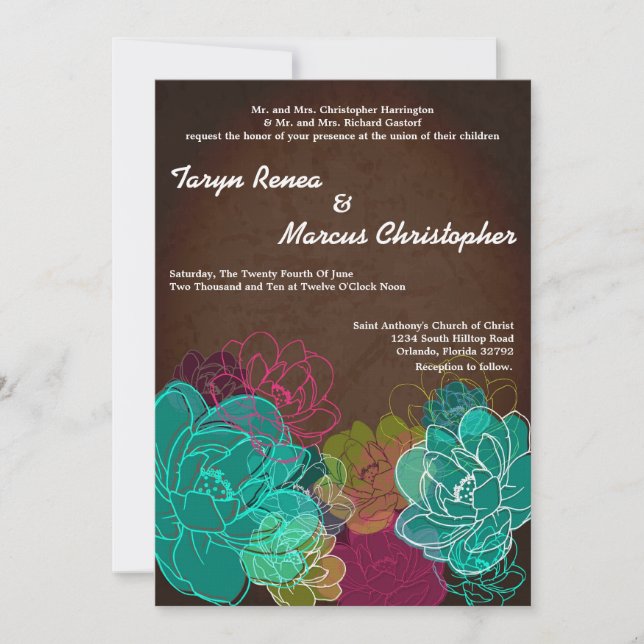 5x7 Neon Spring Floral Flower Wedding Invitation (Front)