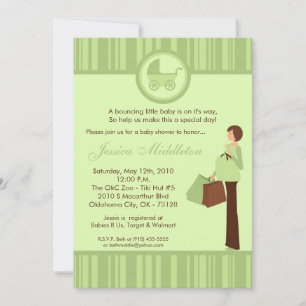 5x7 Neut Green Mum Carriage Baby Shower Invitation