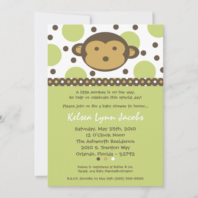 5x7 Neutr Modern Mod Monkey Baby Shower Invitation (Front)