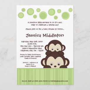 5x7 Neutra Baby Pop Monkey Baby Shower Invitation