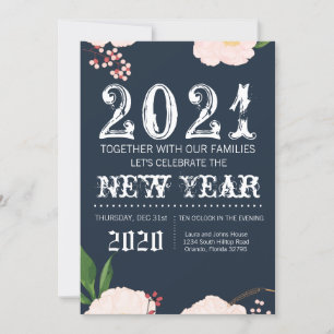 5x7 New Years Eve Invitation Baby Pink Cosmos on