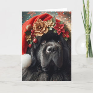 5x7 Newfoundland Dog Vintage Santa Holiday Card