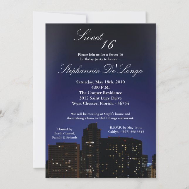5x7 NY City Lights Sweet 16 Birthday Invitation (Front)