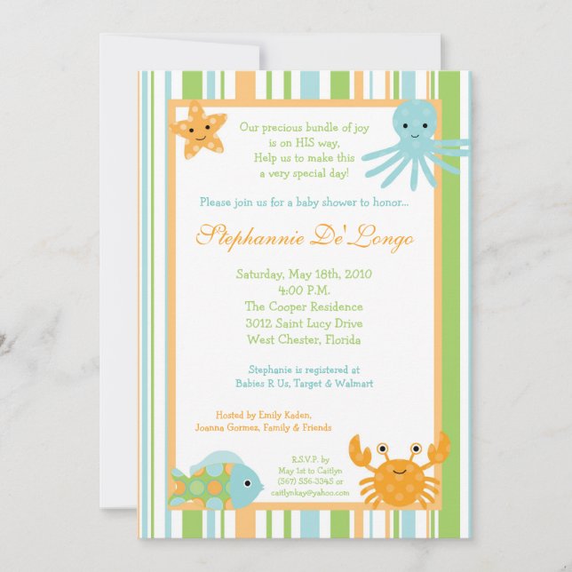 5x7 Ocean Sea Life Octopus Baby Shower Invitation (Front)