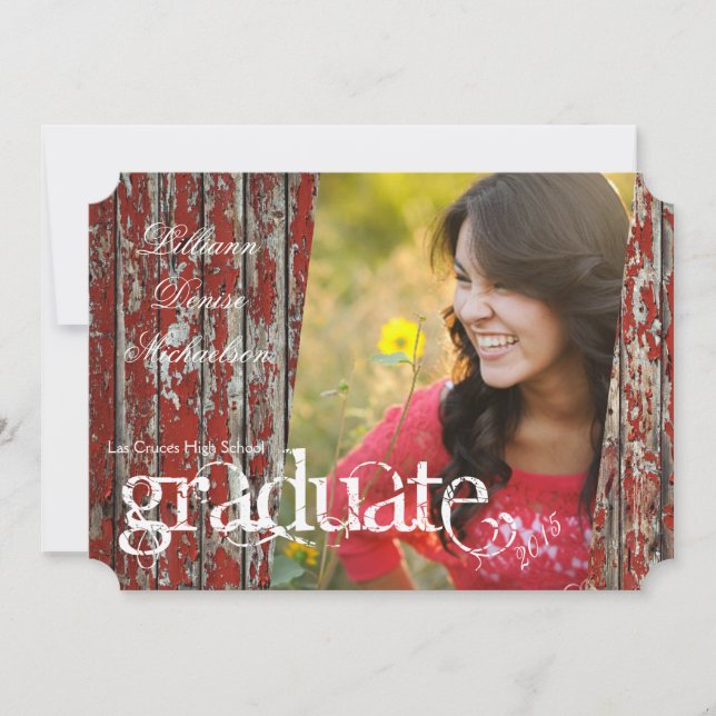 5x7 Old Red Barn Wood Weather Senior Announcement (Front)