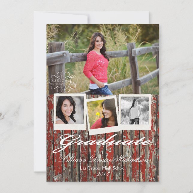 5x7 Old Red Barn Wood Weather Senior Announcement (Front)