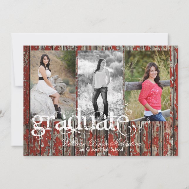 5x7 Old Red Barn Wood Weather Senior Announcement (Front)