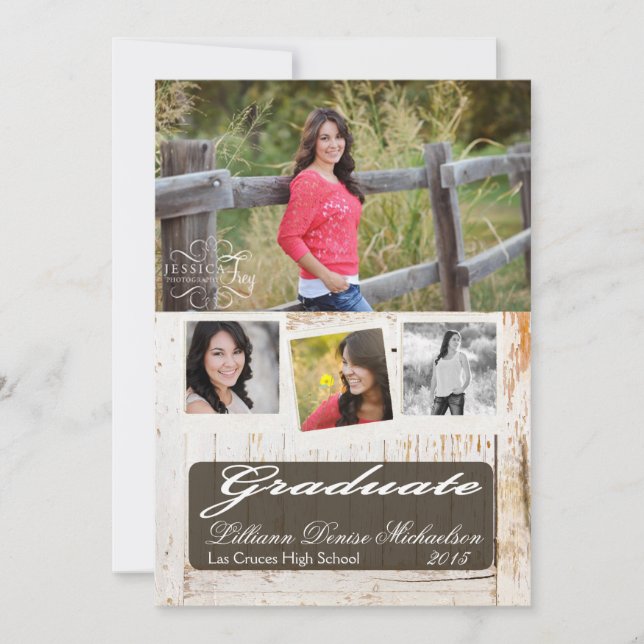 5x7 Old White Barn Wood Weathe Senior Announcement (Front)