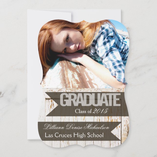 5x7 Old White Barn Wood Weathe Senior Announcement (Front)