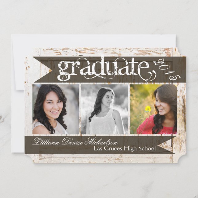5x7 Old White Barn Wood Weathe Senior Announcement (Front)