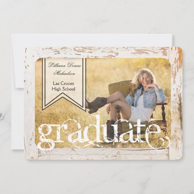 5x7 Old White Barn Wood Weathe Senior Announcement (Front)