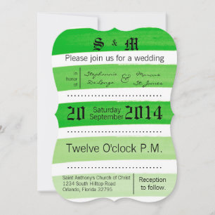 5x7 Ombre Stripe Green Line Fad Wedding Invitation