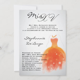 5x7 Orange Dress Quinceanera Birthday Invitation