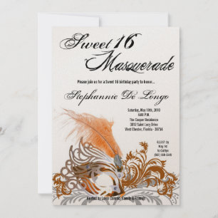 5x7 Orange Masquerade Sweet 16 Birthday Invitation